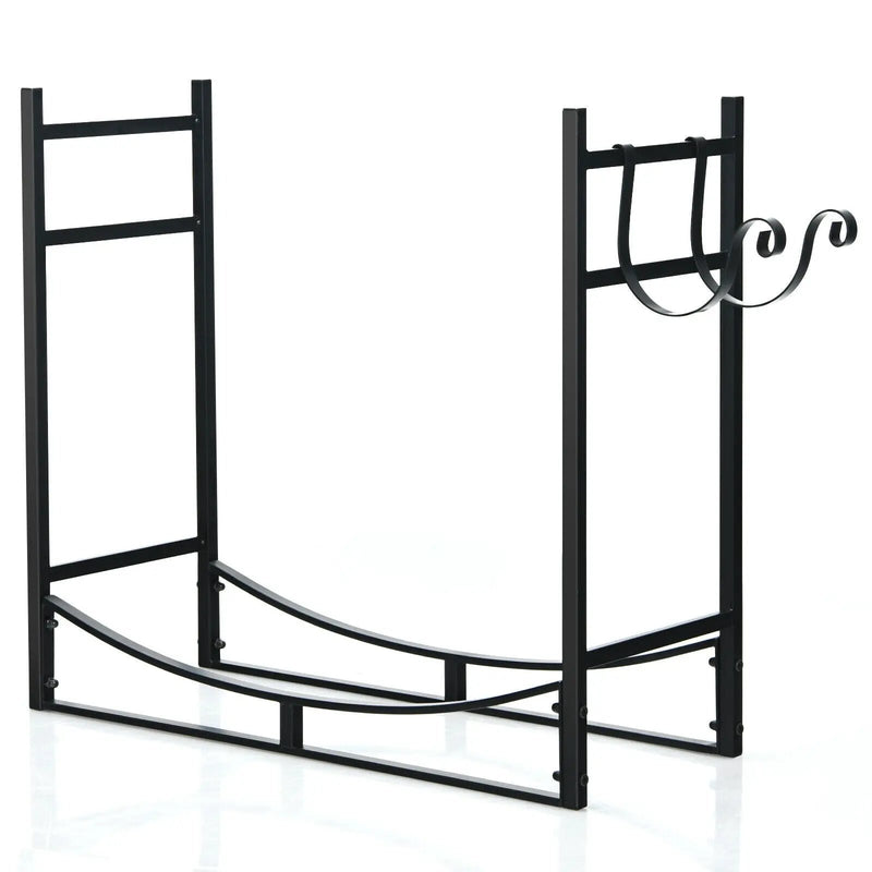 33 Inch Firewood Rack with Removable Kindling Holder Steel Fireplace Wood by DirectDeals