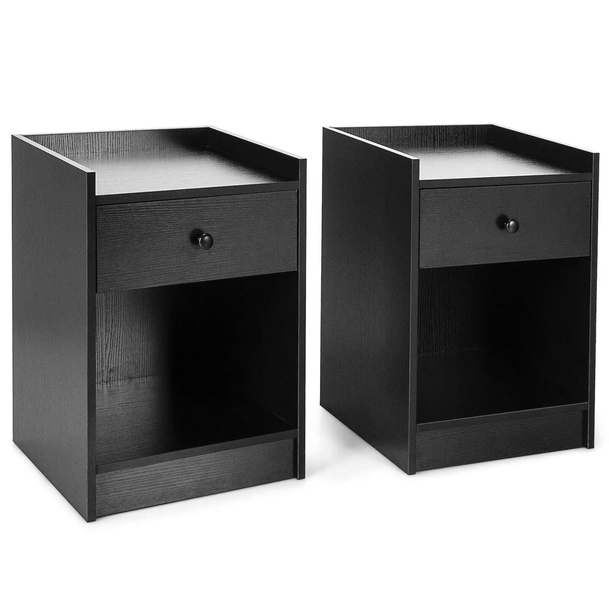 Set of 2 Nightstand with Drawer Cabinet End Side Table Raised Top, photo 10 of 10