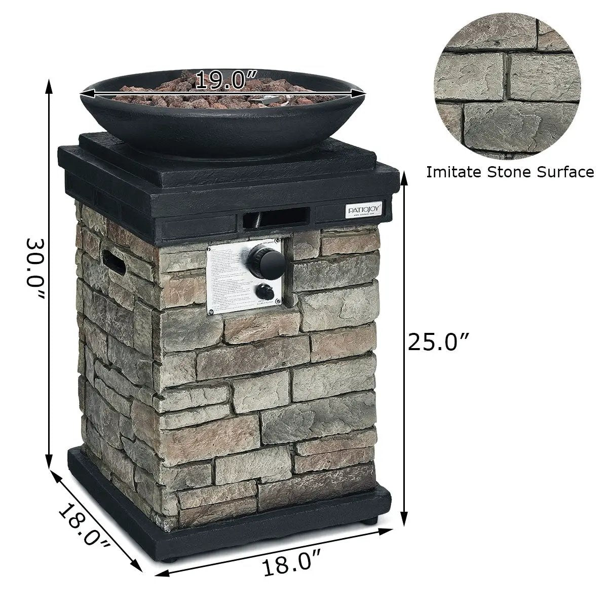 40000BTU Outdoor Propane Burning Fire Bowl Column Realistic Look Firepit Heater, photo 10 of 16