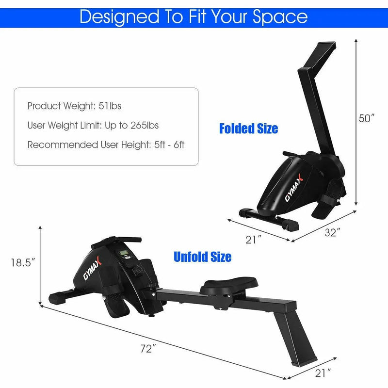 Foldable Magnetic Quiet Operated Fitness Rowing Machine with 10 Level Adjustable Resistance by DirectDeals