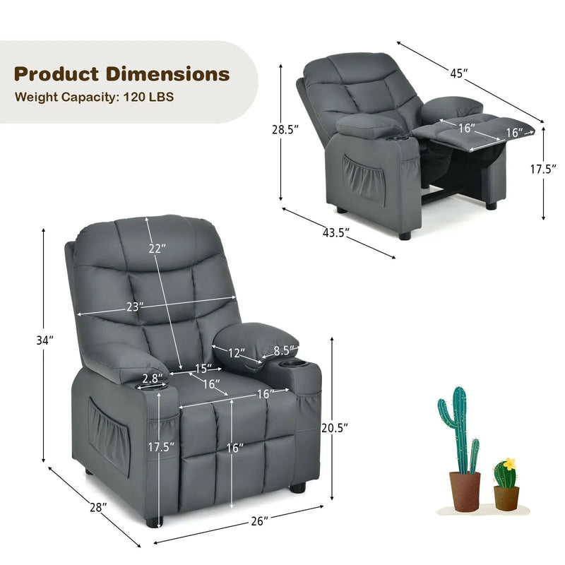 Kids Recliner Chair with Cup Holder and Footrest for Children by DirectDeals