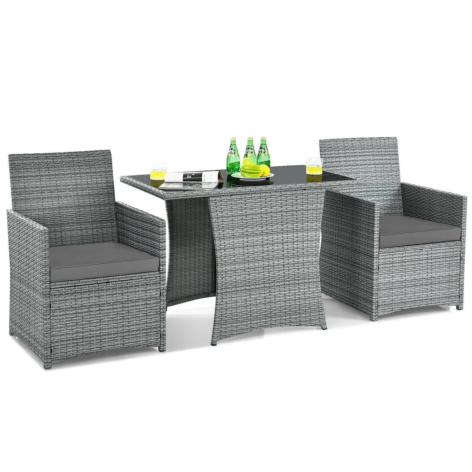 3 Pieces Patio Rattan Furniture Set with Cushioned Armrest Sofa by DirectDeals