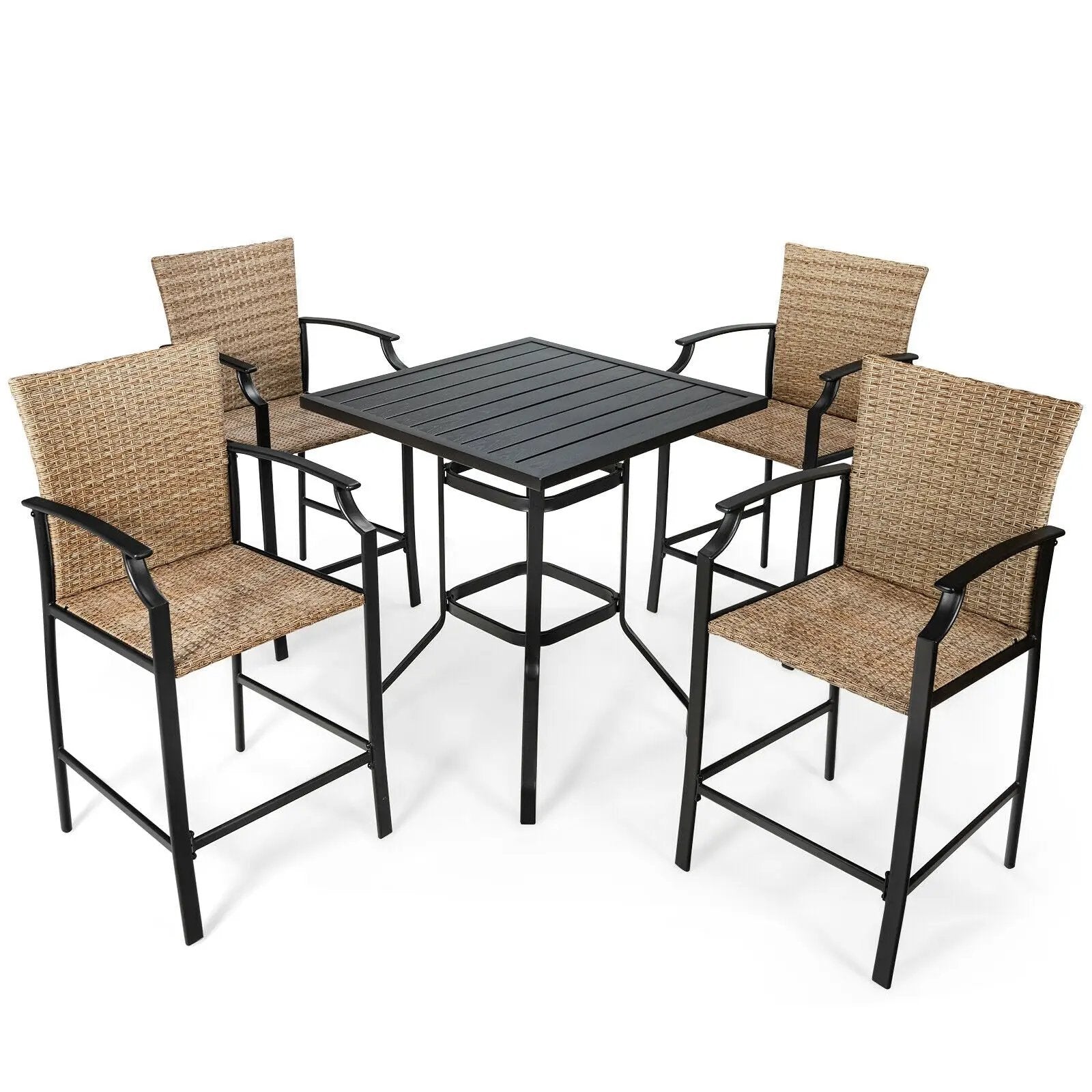5 Pieces Outdoor Rattan Bistro Bar Stool Table Set with Cushions by DirectDeals