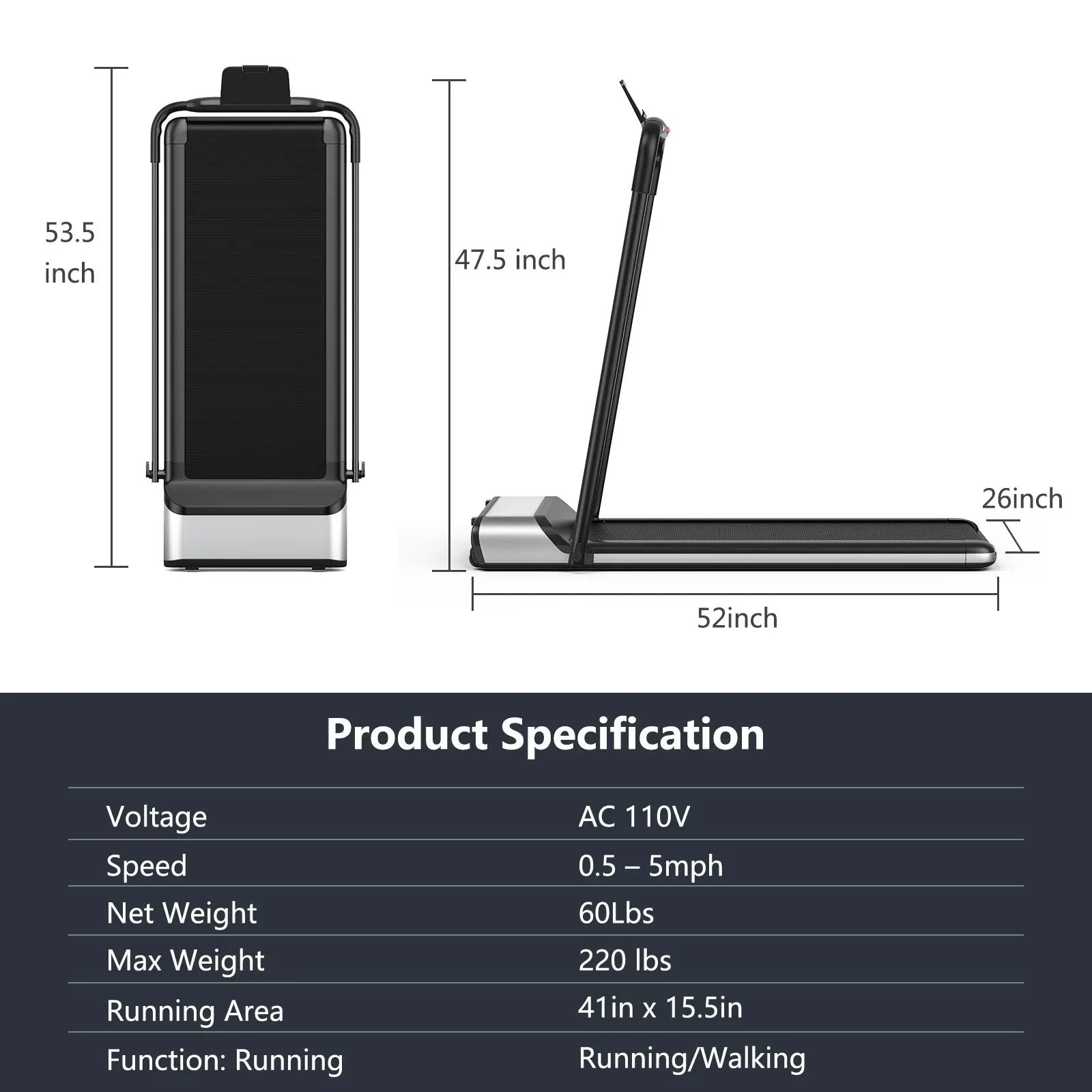 Ultra-thin Electric Folding Motorized Treadmill with LCD Monitor Low Noise by DirectDeals