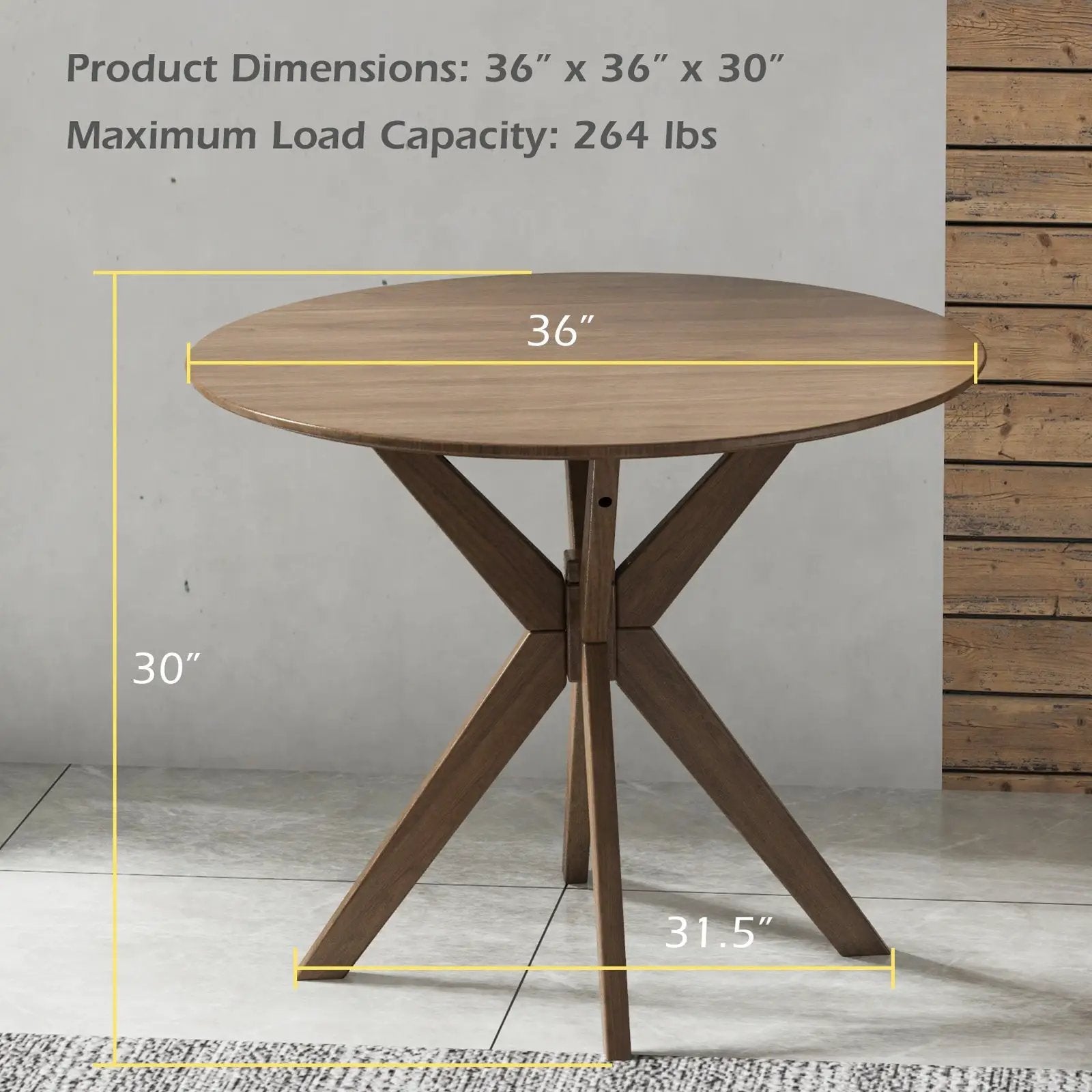 36 Inch Round Wood Dining Table with Intersecting Pedestal Base by DirectDeals