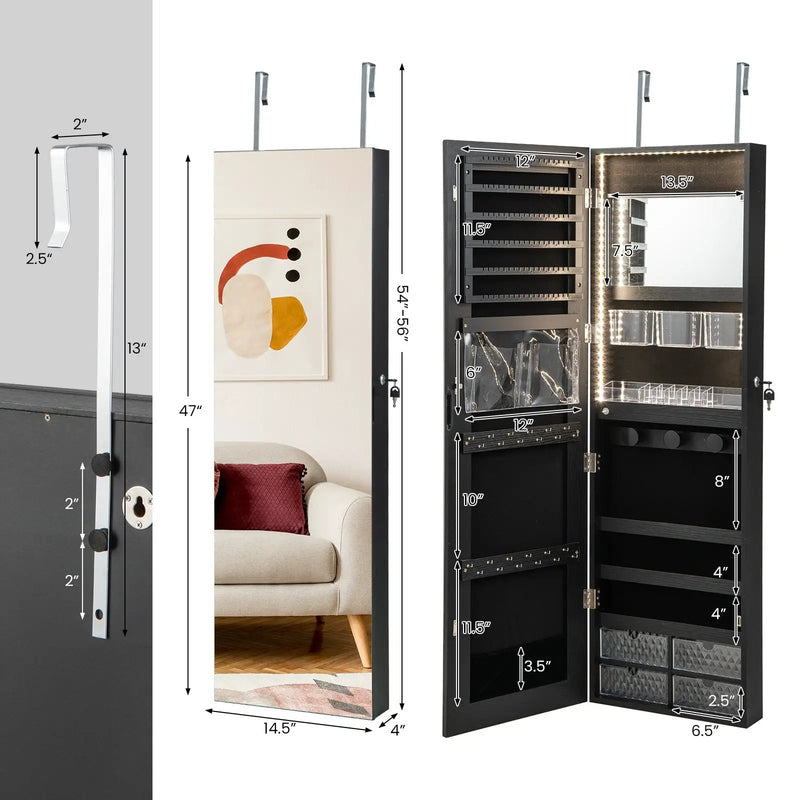 Wall Mounted Jewelry Cabinet with 3-Color Lights by DirectDeals