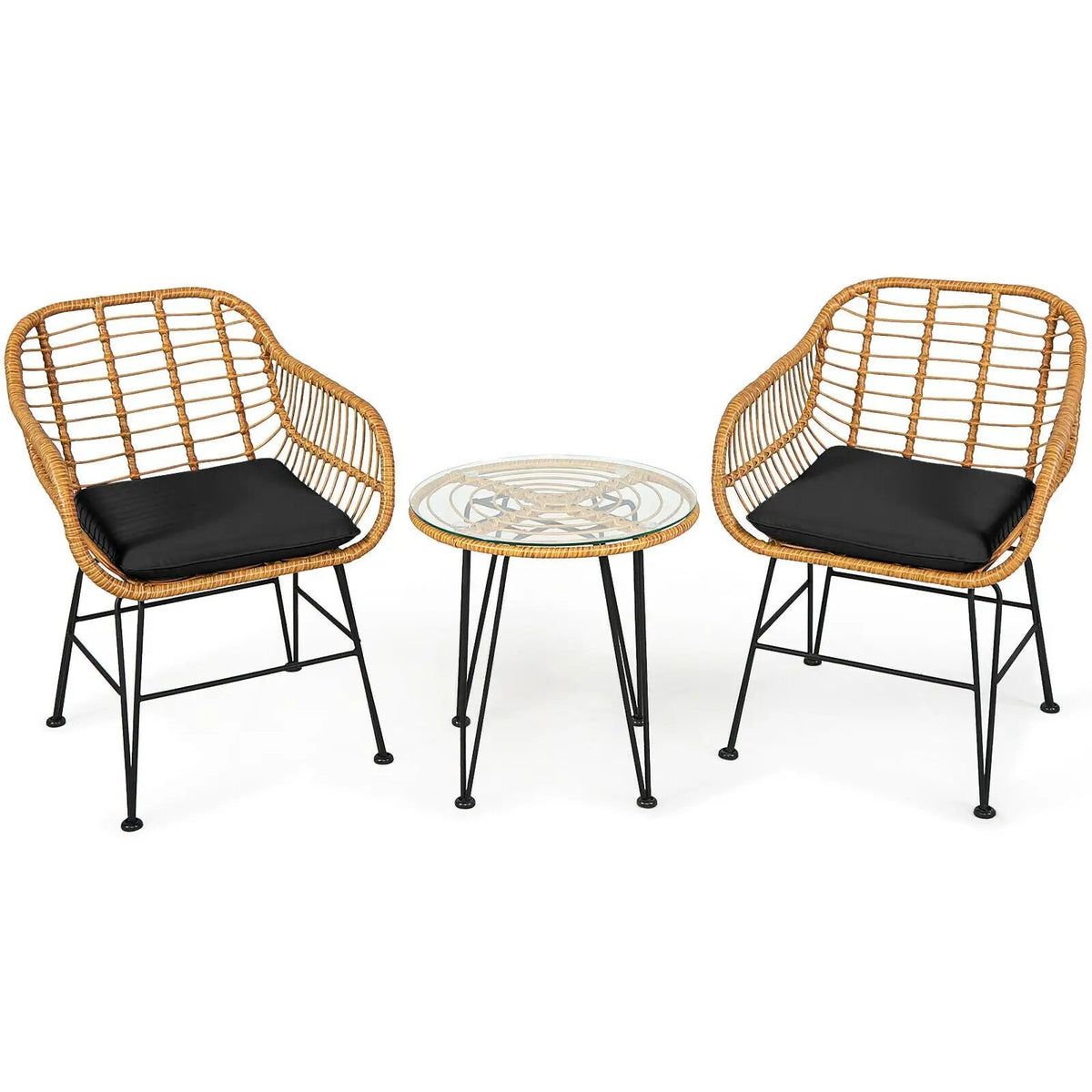 3 Pieces Rattan Furniture Set with Cushioned Chair Table, photo 5 of 13