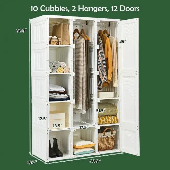 Foldable Armoire Wardrobe Closet with 10 Cubes by DirectDeals