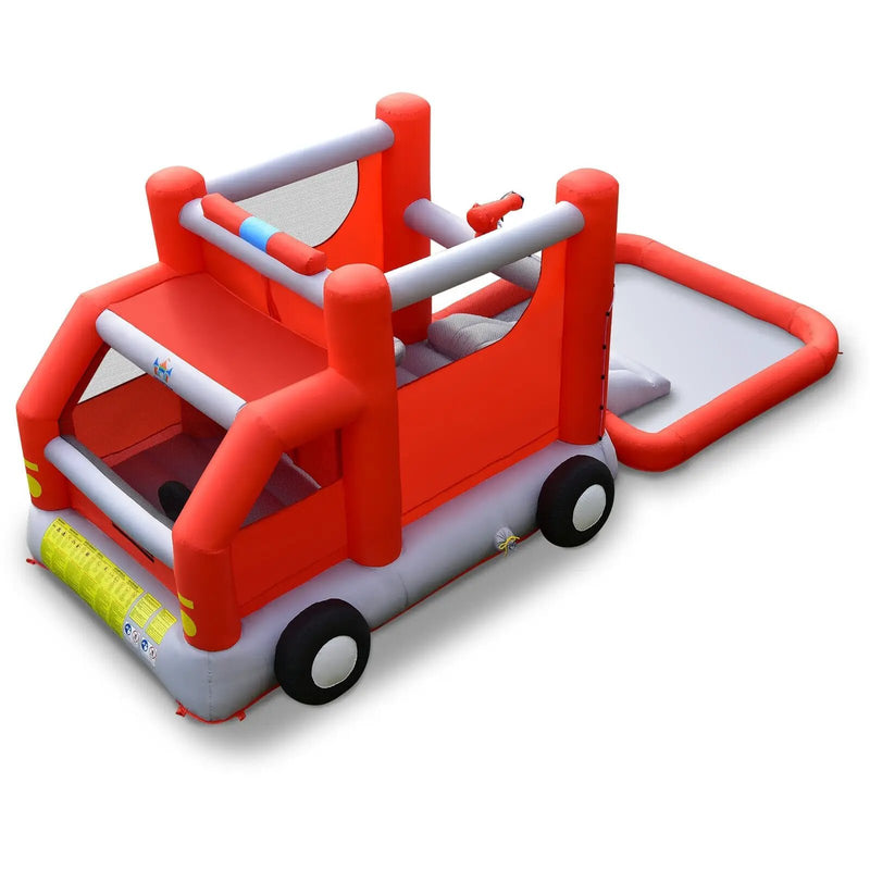 Fire Truck Themed Inflatable Castle Water Park Kids Bounce House with 480W Blower by DirectDeals