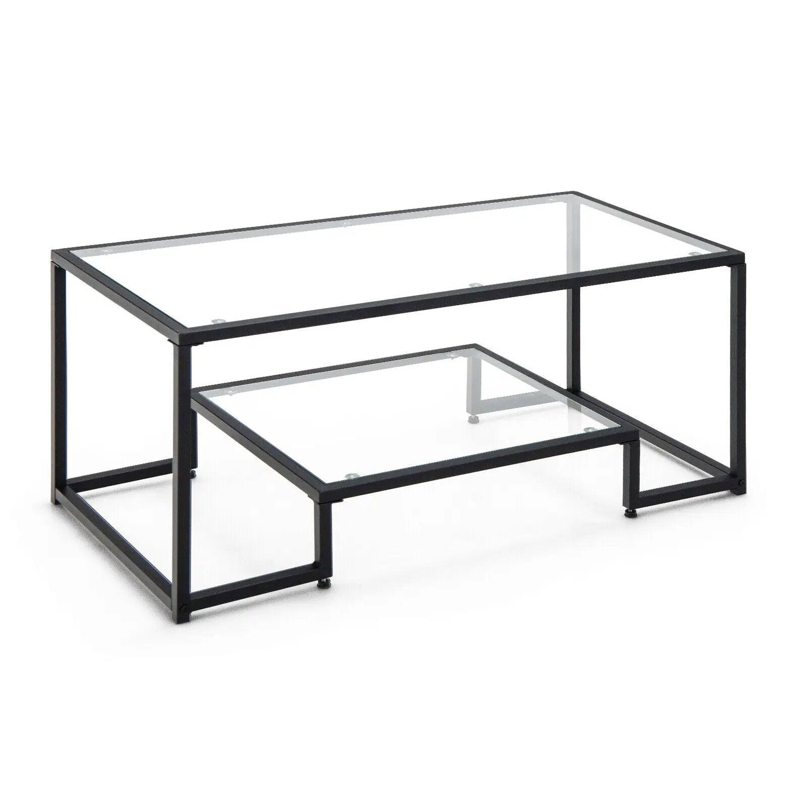 Modern 2-Tier Rectangular Coffee Table with Glass Table Top by DirectDeals