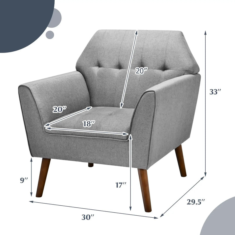 Modern Tufted Fabric Accent Chair with Rubber Wood Legs by DirectDeals