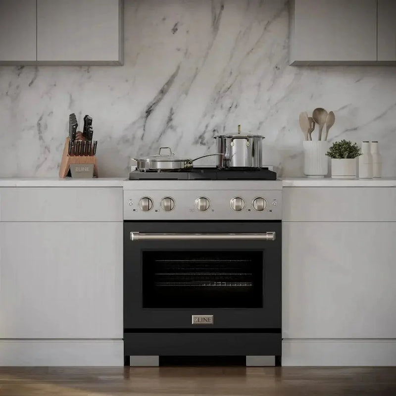 ZLINE 30"Paramount Dual Fuel Range Stainless Steel, Black Matte, SDR-BLM-30 by Farmhouse Kitchen and Bath