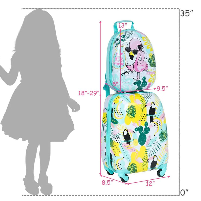 2 Pieces Kid's Luggage Set 12-inch Backpack and 16-inch Rolling Suitcase Travel by DirectDeals
