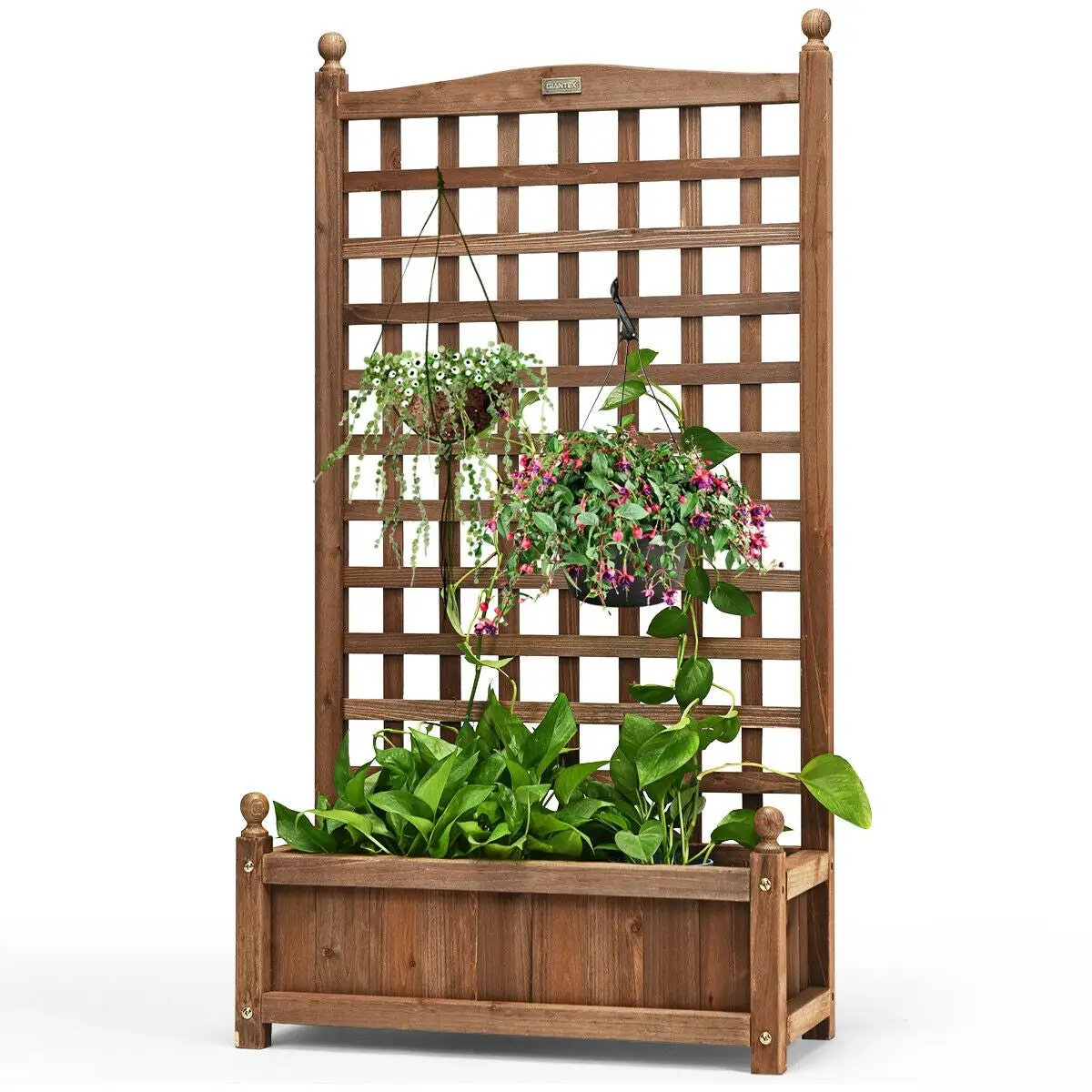 Solid Free Standing Wood Planter Box with Trellis for Garden by DirectDeals