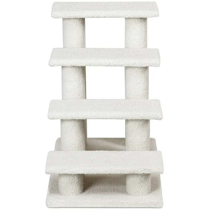 24 Inch 4-Step Pet Stairs Carpeted Ladder Ramp Scratching Post Cat Tree Climber by DirectDeals