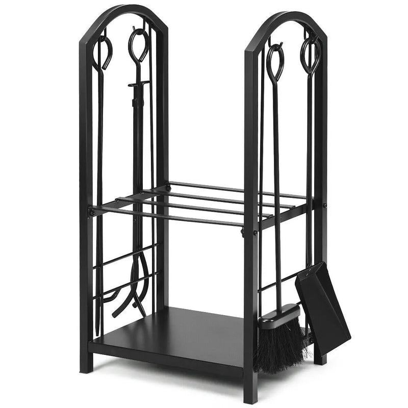 Fireplace Log Rack with 4 Tools Set Fireside Firewood Holder by DirectDeals