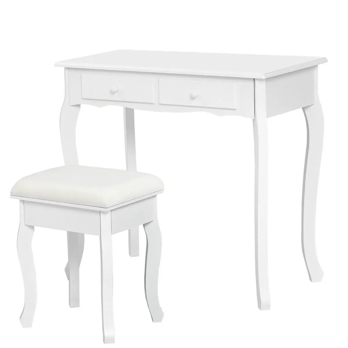 4 Drawers Wood Mirrored Vanity Dressing Table with Stool by DirectDeals