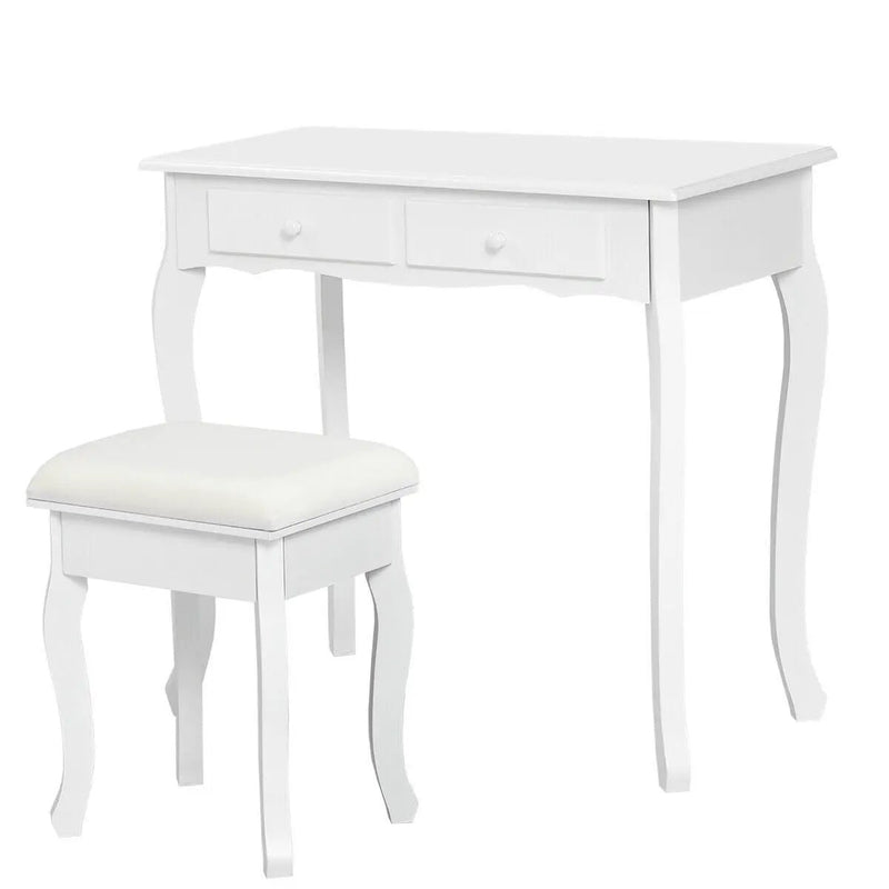 4 Drawers Wood Mirrored Vanity Dressing Table with Stool by DirectDeals