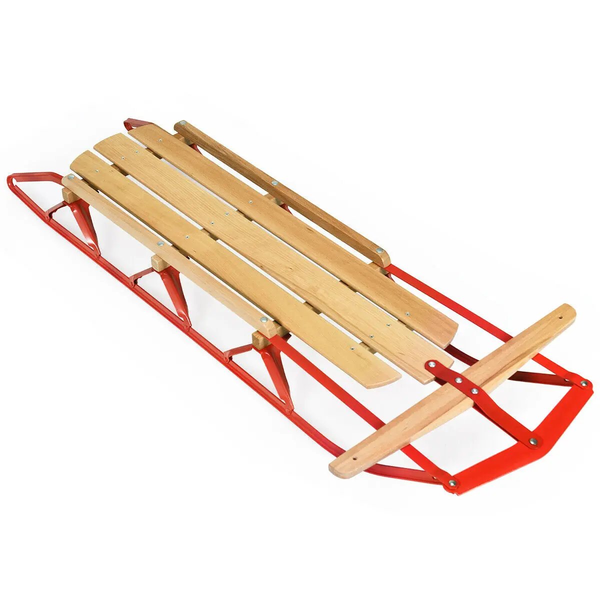 54 Inch Wood Snow Sled with Metal Runners and Steering Bar, photo 6 of 16