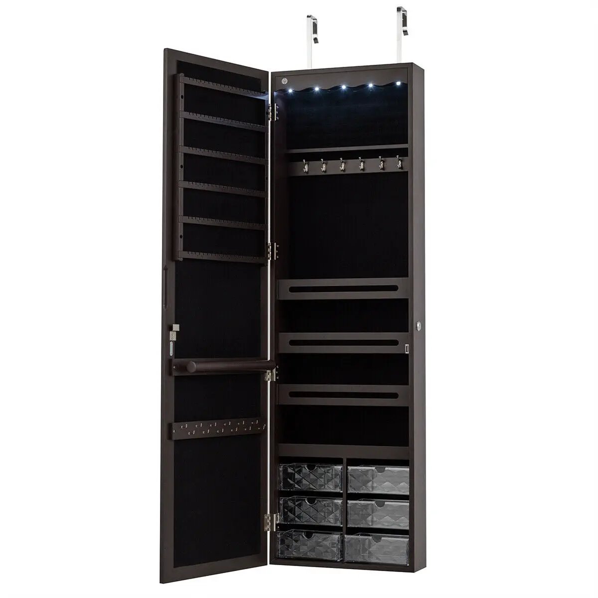 5 LEDs Jewelry Armoire Wall Mounted / Door Hanging Mirror, photo 4 of 10