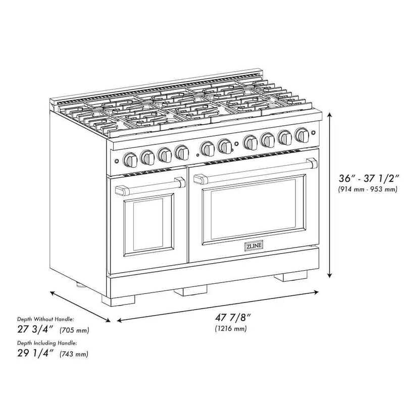 ZLINE 48"Gas Range, Convection Gas Oven, DuraSnow® Gold, SGRSZ-48-G by Farmhouse Kitchen and Bath