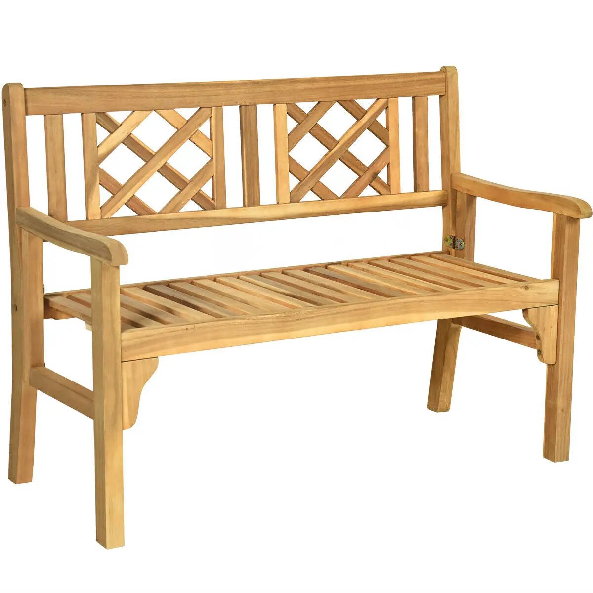 Patio Foldable Bench with Curved Backrest and Armrest by DirectDeals