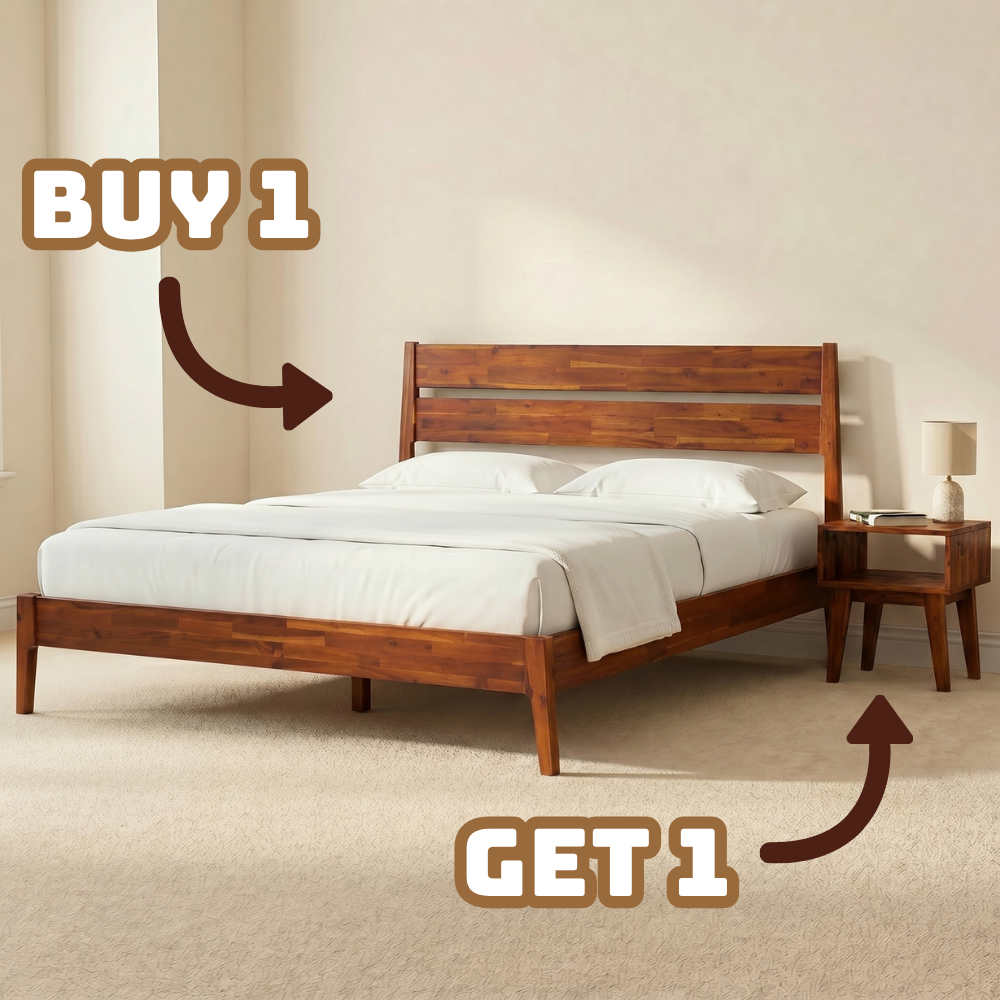 [Buy 1 Get 1] Callisto Solid Wood Bed Frame and Nightstand by Megsu