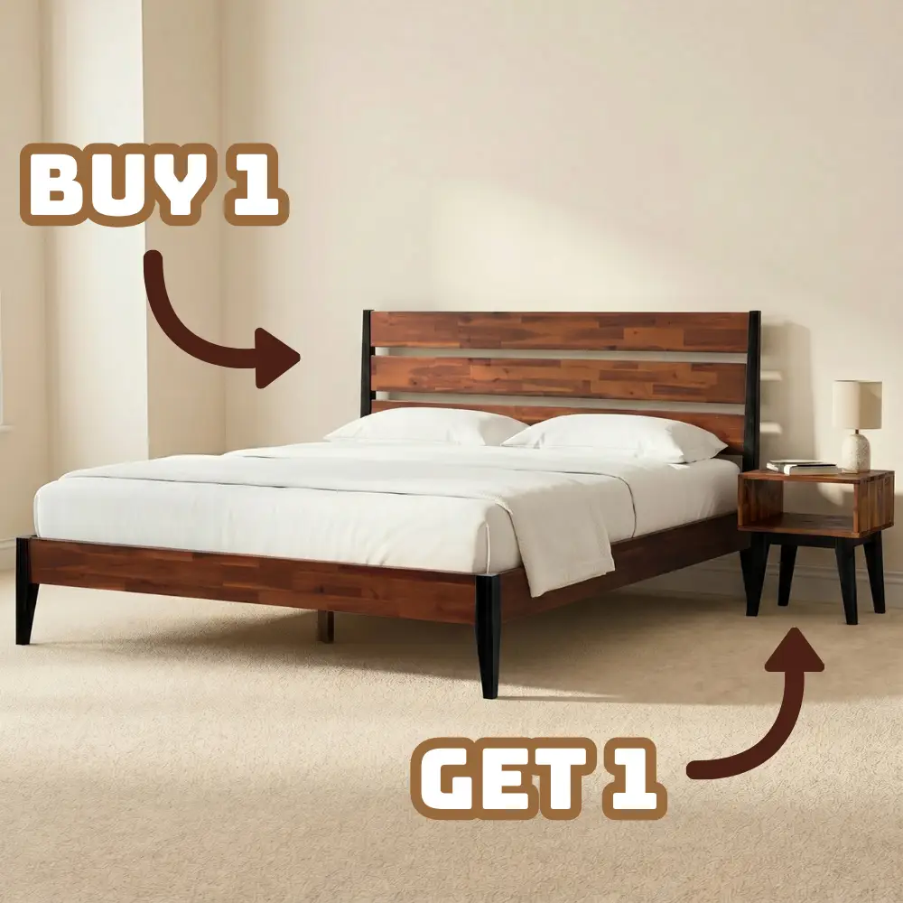 [Buy 1 Get 1] Emery Solid Wood Bed Frame & Nightstand by Megsu