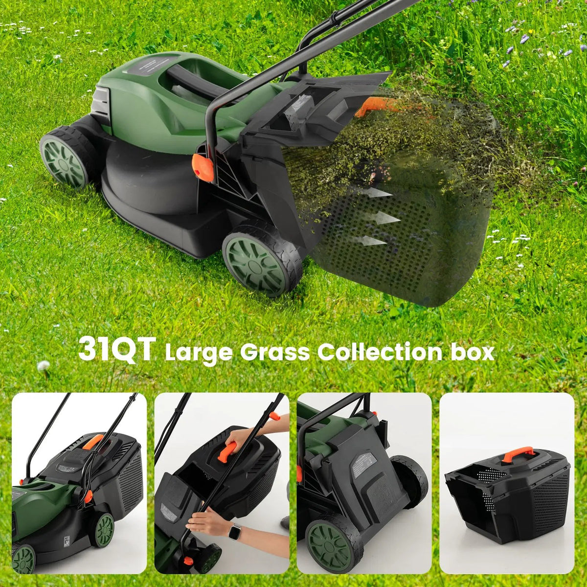 12-AMP 13.5 Inch Adjustable Electric Corded Lawn Mower with Collection Box, photo 5 of 9