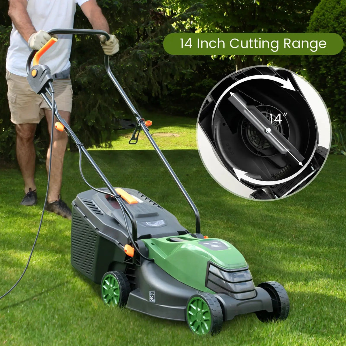 12-AMP 13.5 Inch Adjustable Electric Corded Lawn Mower with Collection Box, photo 7 of 9