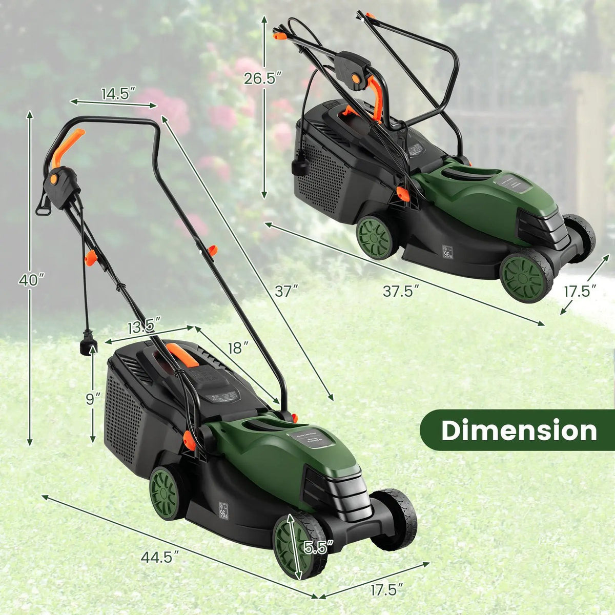 12-AMP 13.5 Inch Adjustable Electric Corded Lawn Mower with Collection Box, photo 4 of 9