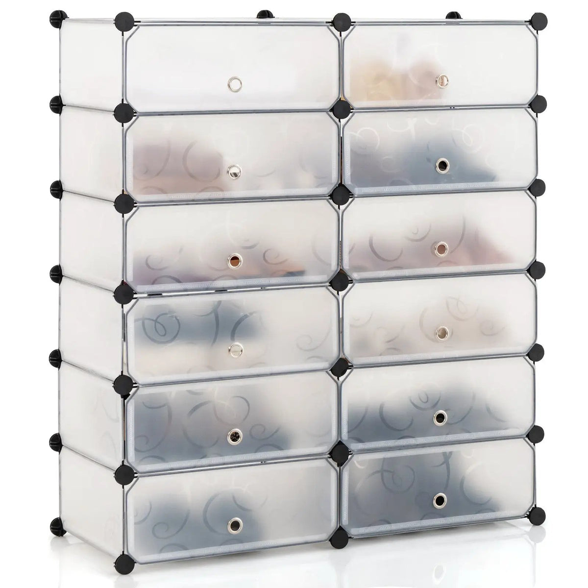 12-Cube DIY Portable Plastic Shoe Rack with Transparent Doors, photo 9 of 9