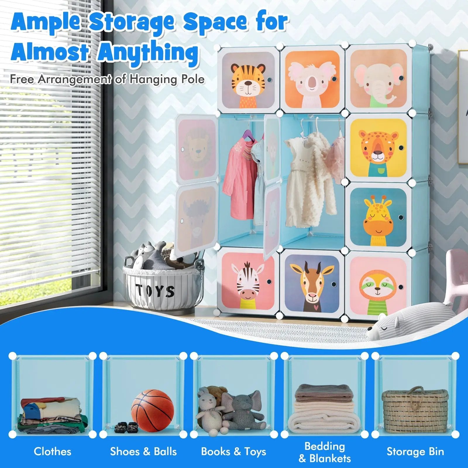 12 Cube Kids Wardrobe Closet with Hanging Section and Doors by DirectDeals