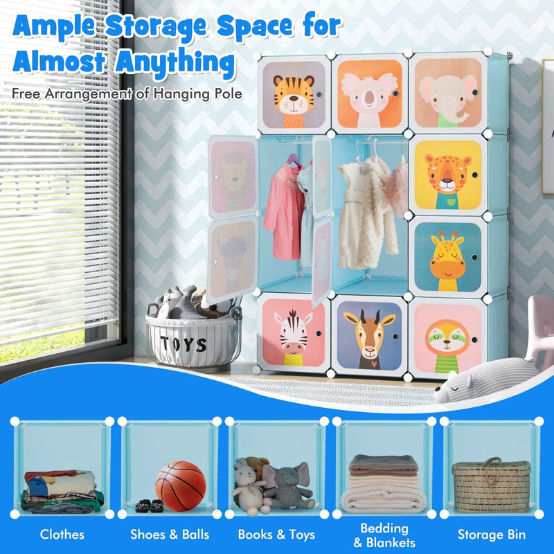 12 Cube Kids Wardrobe Closet with Hanging Section and Doors by DirectDeals
