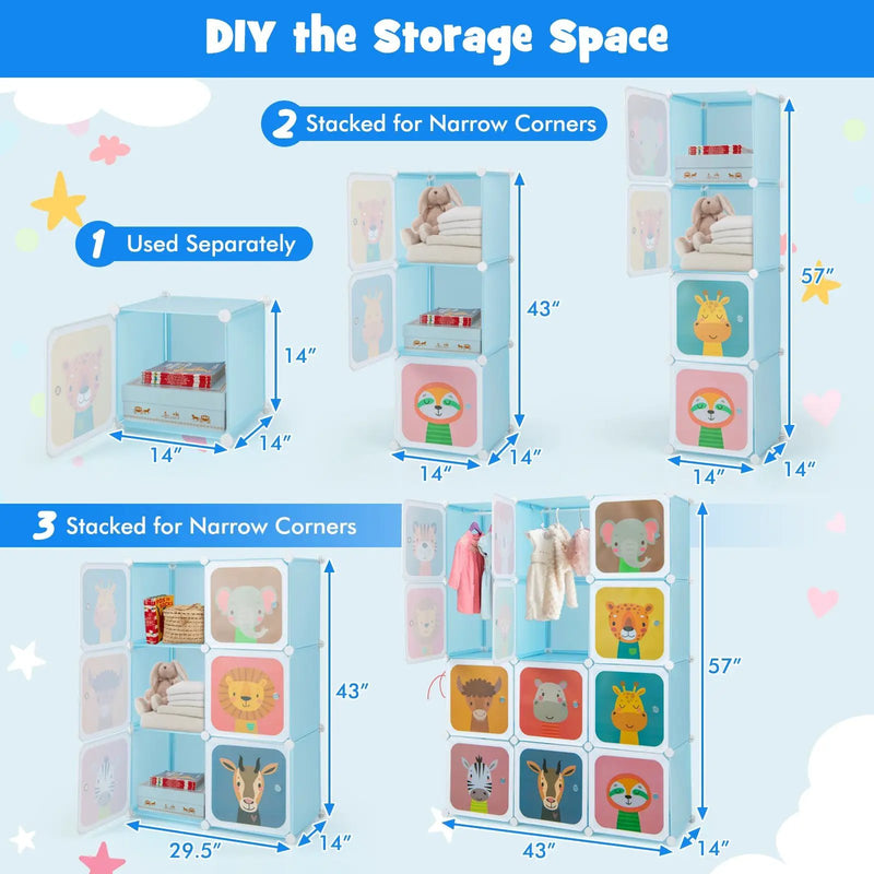 12 Cube Kids Wardrobe Closet with Hanging Section and Doors by DirectDeals