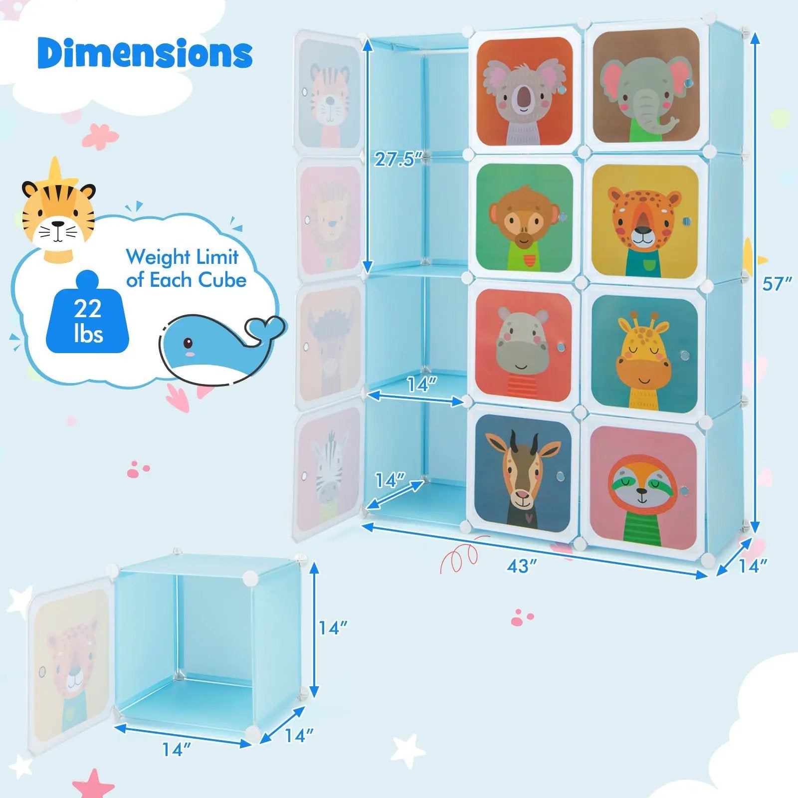 12 Cube Kids Wardrobe Closet with Hanging Section and Doors by DirectDeals