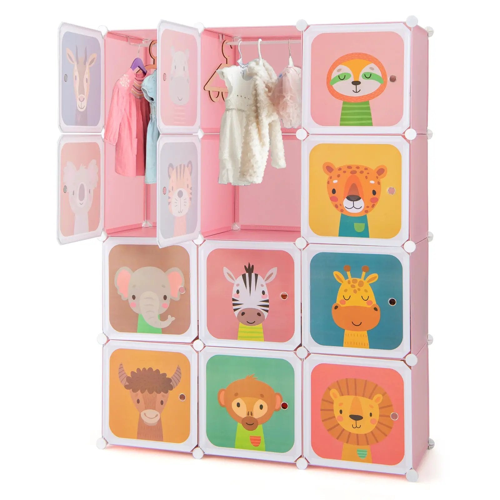 12 Cube Kids Wardrobe Closet with Hanging Section and Doors by DirectDeals