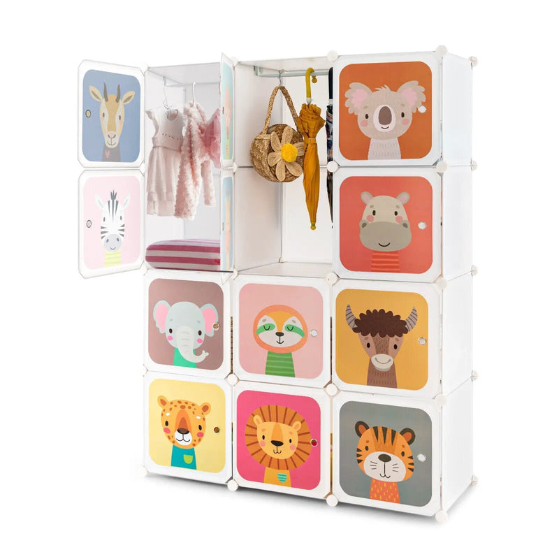 12 Cube Kids Wardrobe Closet with Hanging Section and Doors by DirectDeals