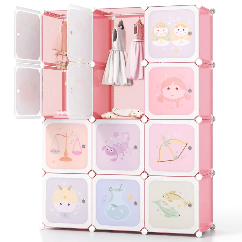 12 Cube Kids Wardrobe Closet with Hanging Section and Doors by DirectDeals