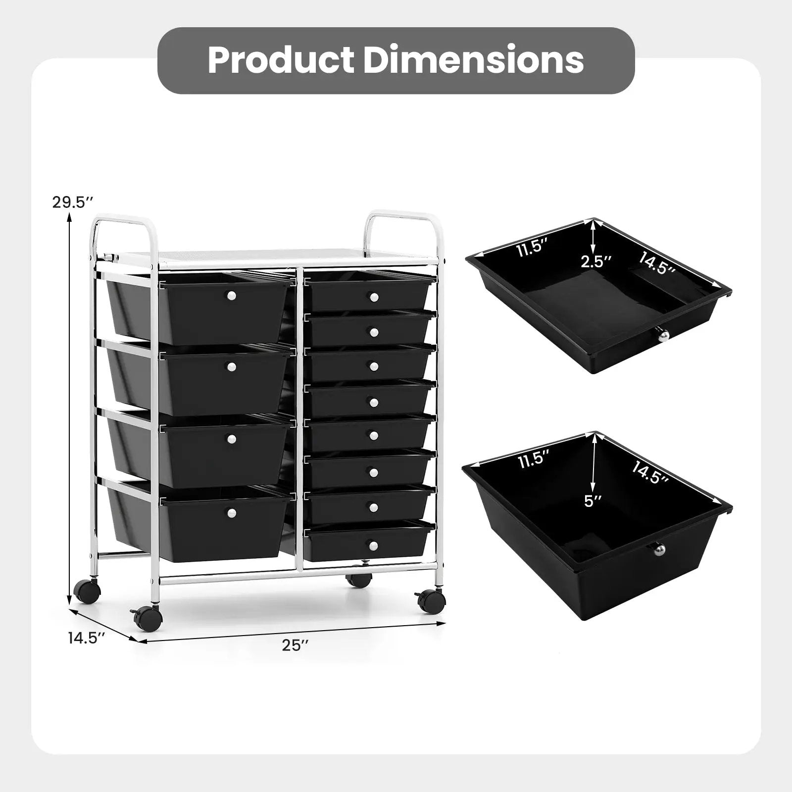 12-Drawer Utility Rolling Cart with Drawers Multi-Use Storage by DirectDeals