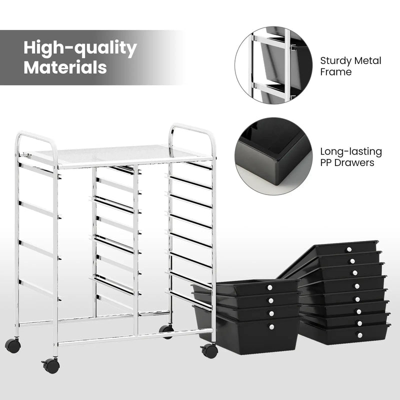 12-Drawer Utility Rolling Cart with Drawers Multi-Use Storage by DirectDeals