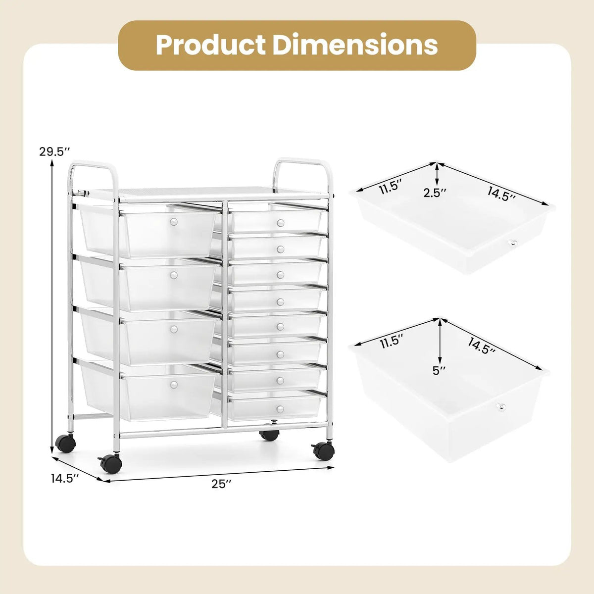 12-Drawer Utility Rolling Cart with Drawers Multi-Use Storage, photo 7 of 32