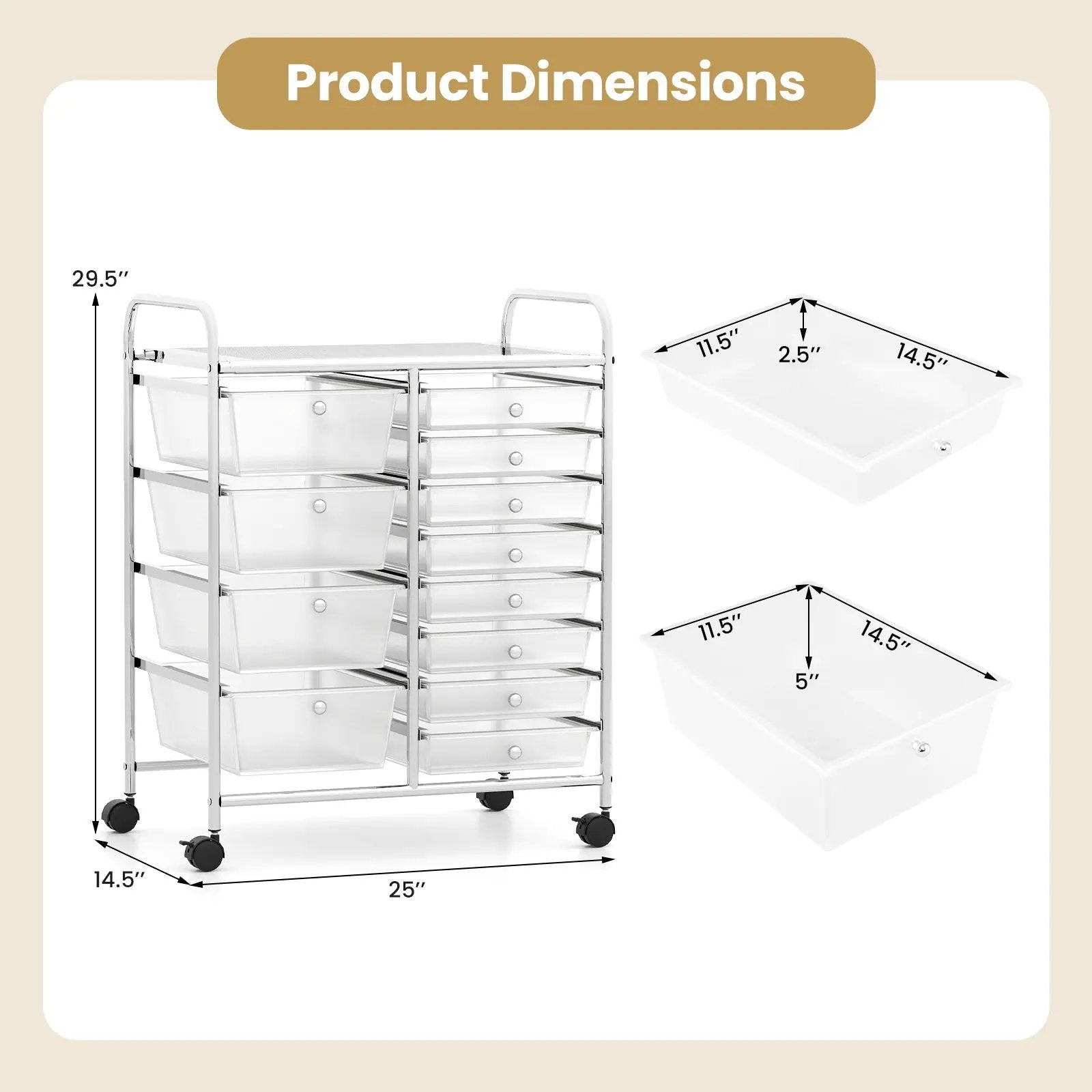 12-Drawer Utility Rolling Cart with Drawers Multi-Use Storage by DirectDeals
