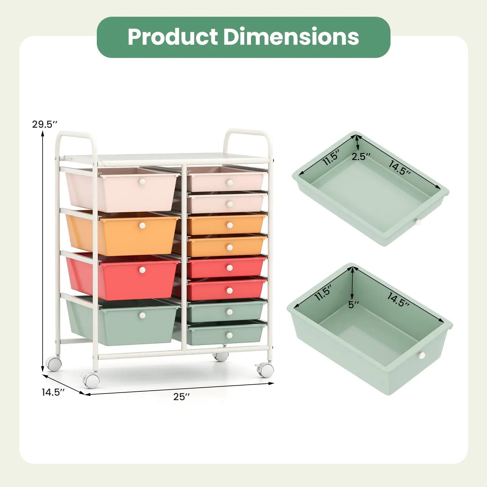 12-Drawer Utility Rolling Cart with Drawers Multi-Use Storage by DirectDeals