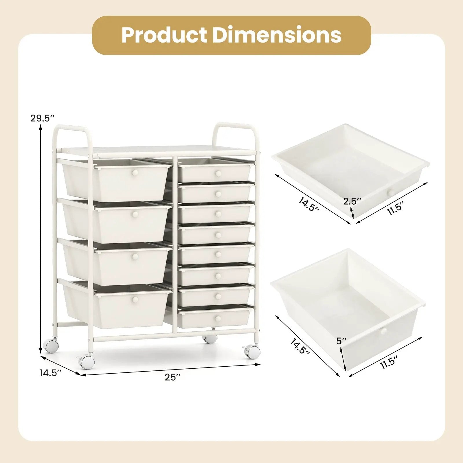 12-Drawer Utility Rolling Cart with Drawers Multi-Use Storage by DirectDeals