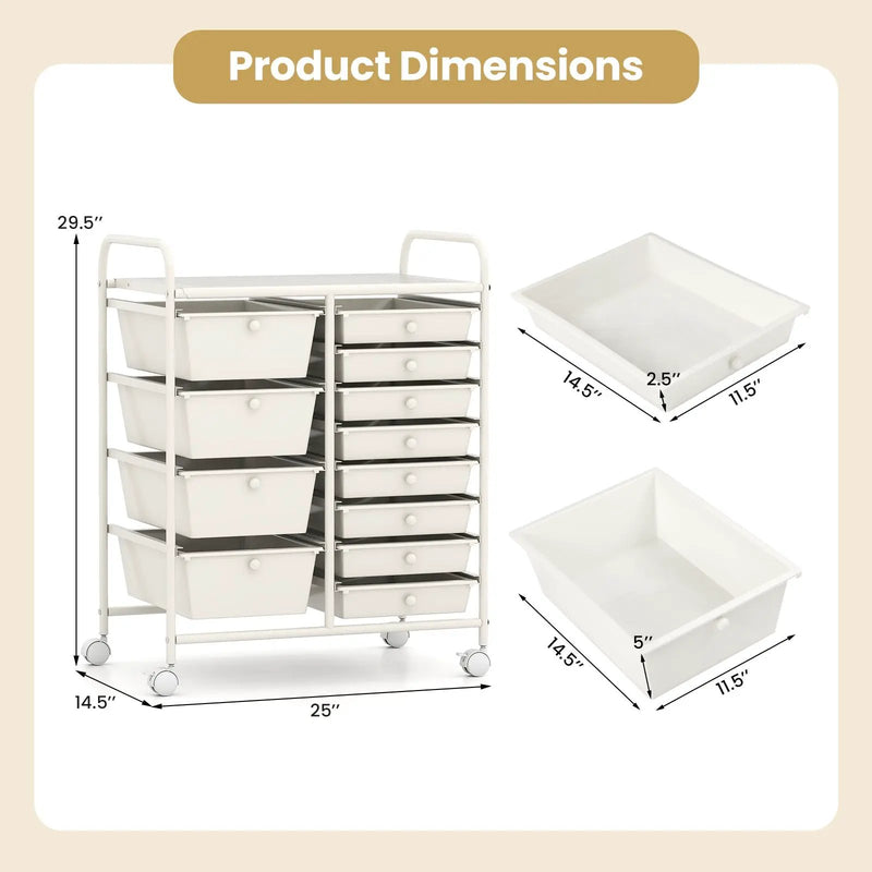 12-Drawer Utility Rolling Cart with Drawers Multi-Use Storage by DirectDeals