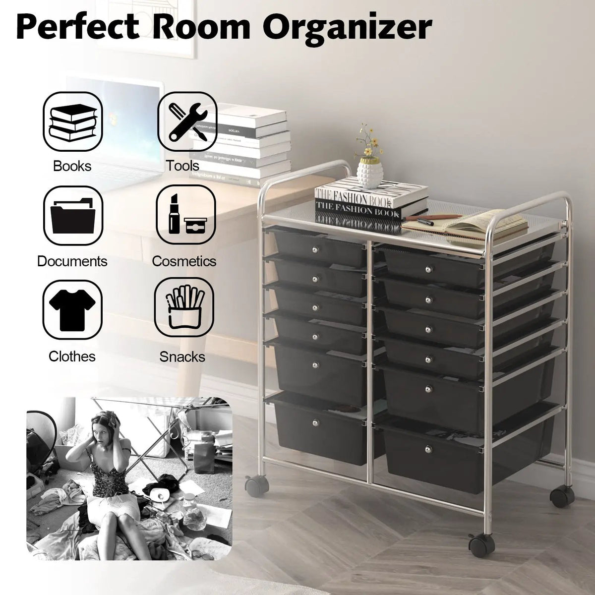 12 Storage Drawer Organizer Bins Rolling Cart, photo 7 of 20