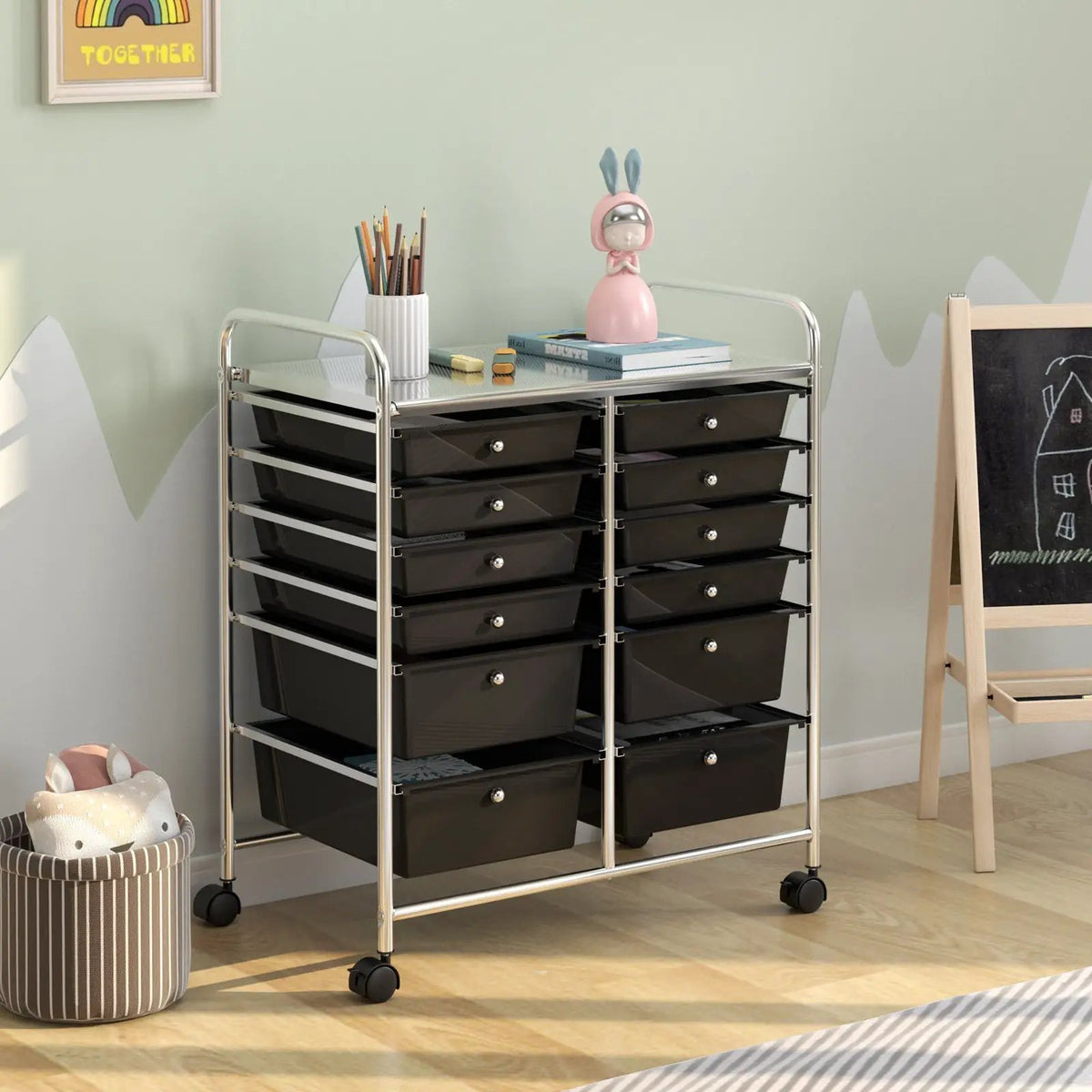 12 Storage Drawer Organizer Bins Rolling Cart, photo 2 of 20