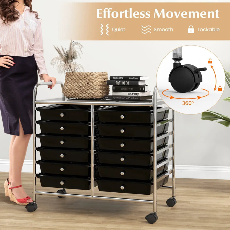 12 Drawers Rolling Storage Cart for Home and Office by DirectDeals
