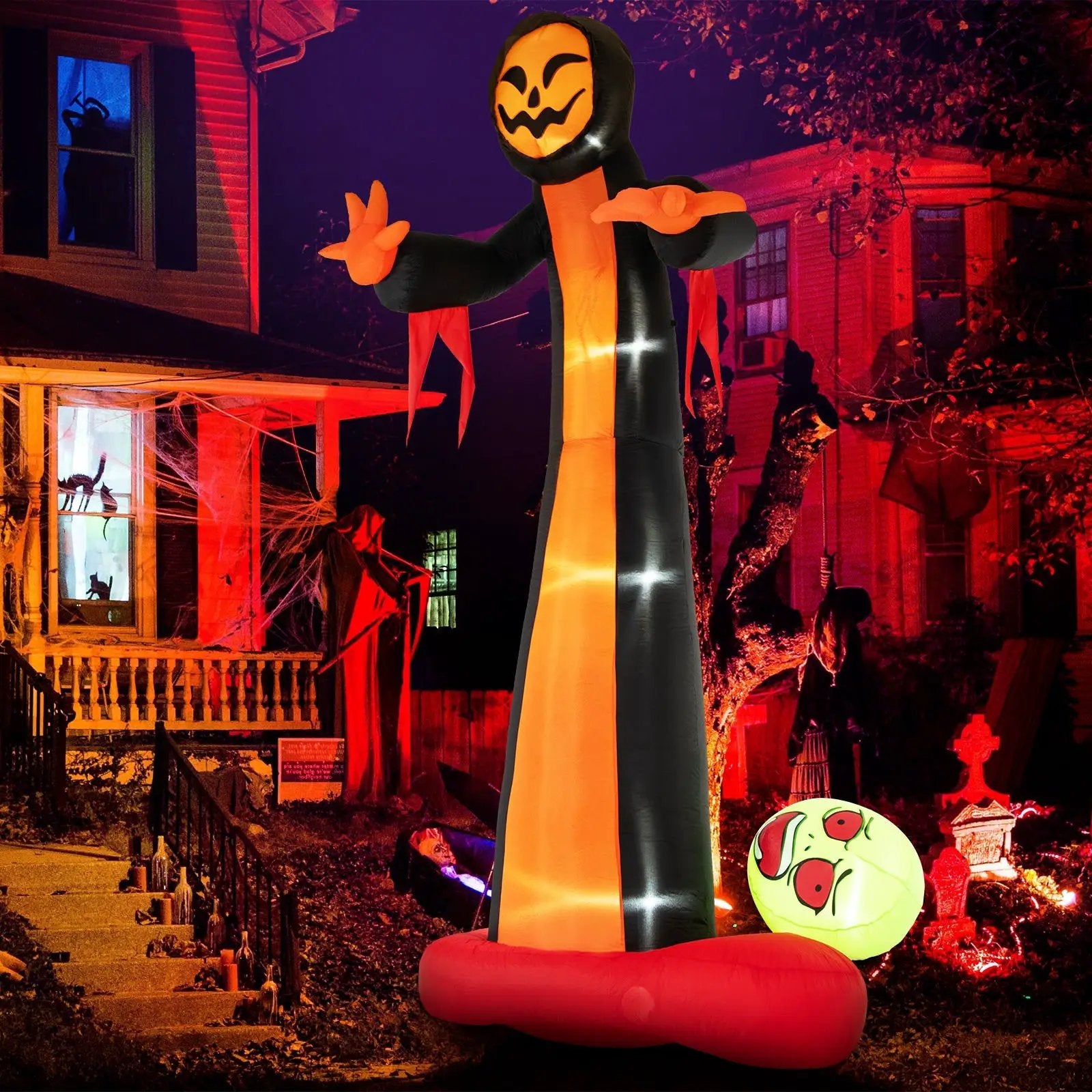 12 Feet Inflatable Grim Reaper Ghost with Built-in LED Lights and Scary Skull by DirectDeals